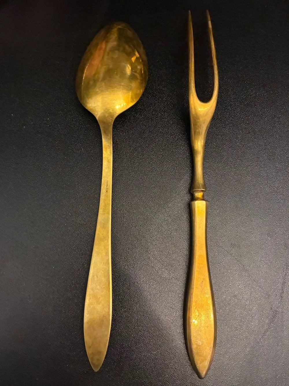 Vintage Dirilyte Gold Serving Set Spoon & Fork MCM Old Money Ralph Lauren Table